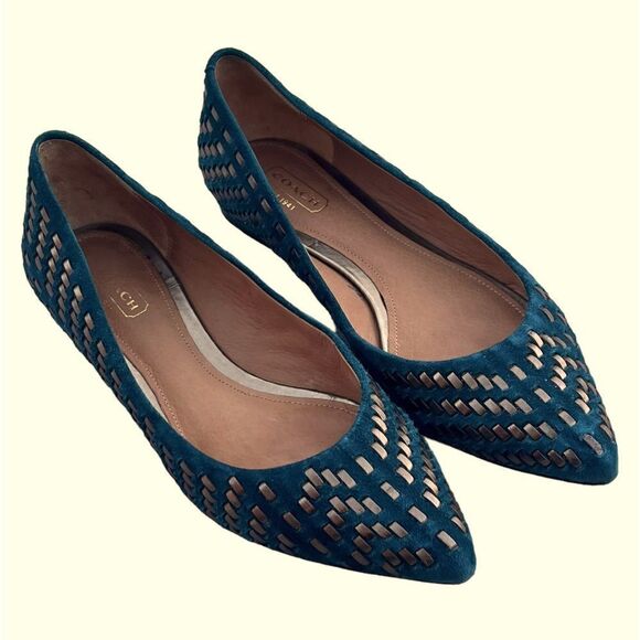 Coach Pointed Toe Woven Suede/Leather Ballet Flats Excellent Condition Size 6.5 - Picture 5 of 9